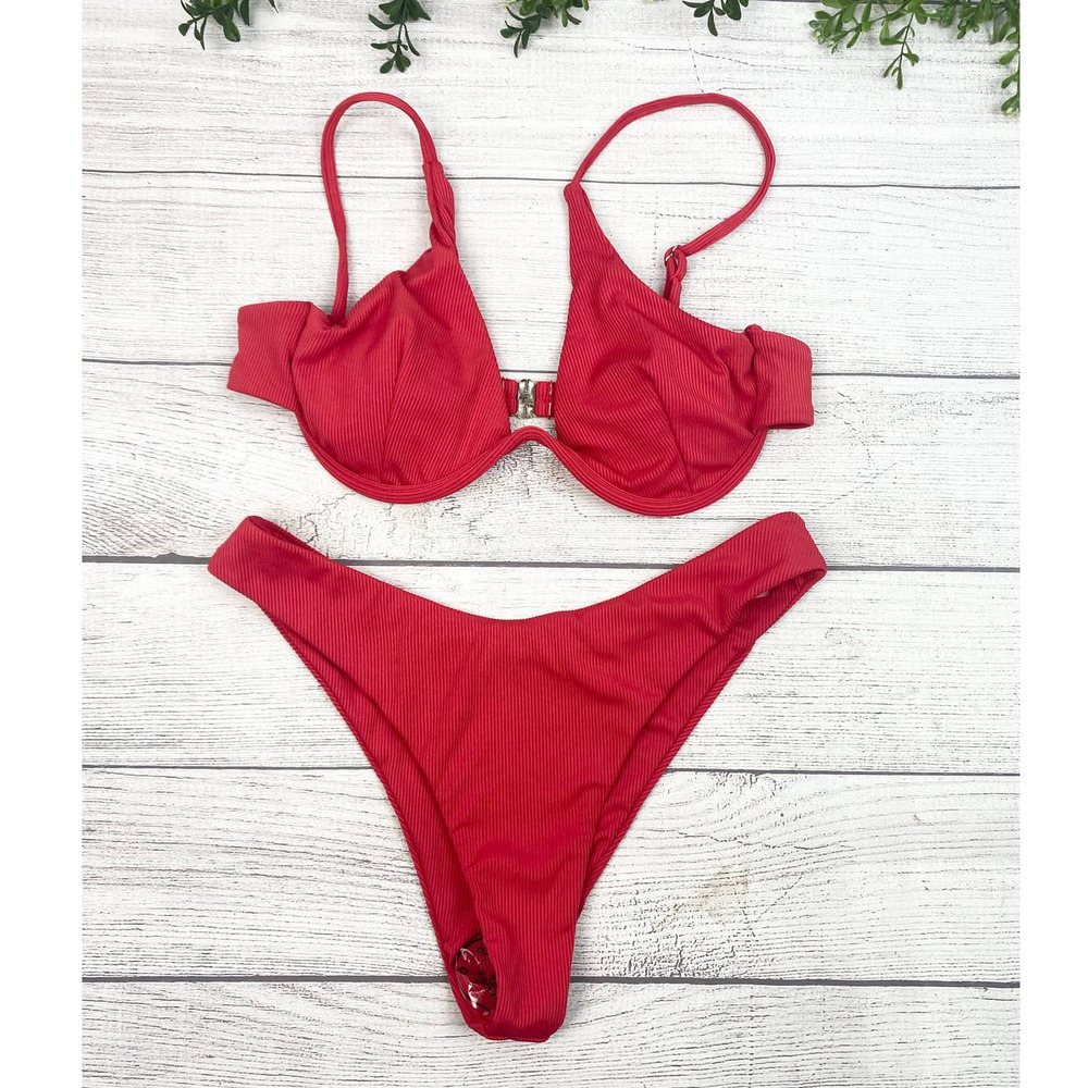 NEW Women Strappy Bikini Set Swimsuit Low Waisted Bottom Bathing Suit Medium